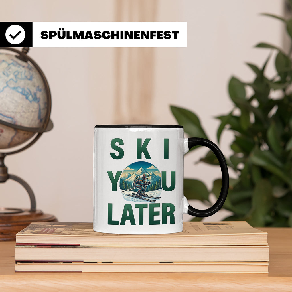 Skifahrer Tasse mit Spruch 'Ski You Later' | Retro Winterspo – Schwarz [farbe:schwarz]