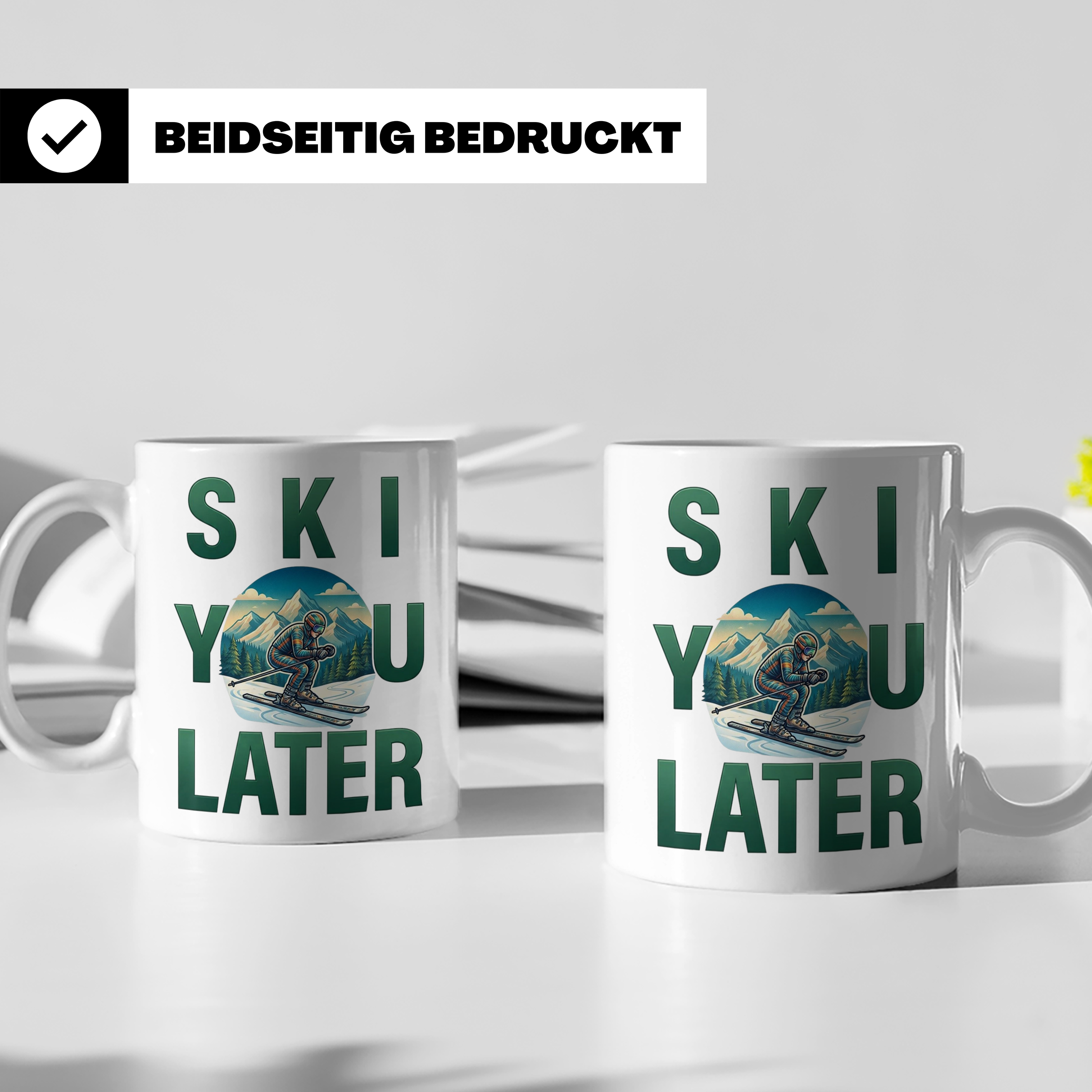 Skifahrer Tasse mit Spruch 'Ski You Later' | Retro Winterspo – Weiß [farbe:weiß]