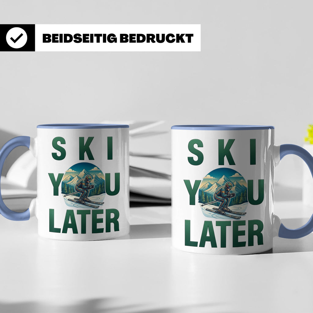 Skifahrer Tasse mit Spruch 'Ski You Later' | Retro Winterspo – Blau [farbe:blau]
