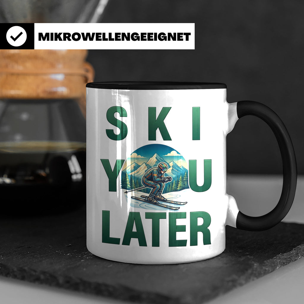 Skifahrer Tasse mit Spruch 'Ski You Later' | Retro Winterspo – Schwarz [farbe:schwarz]