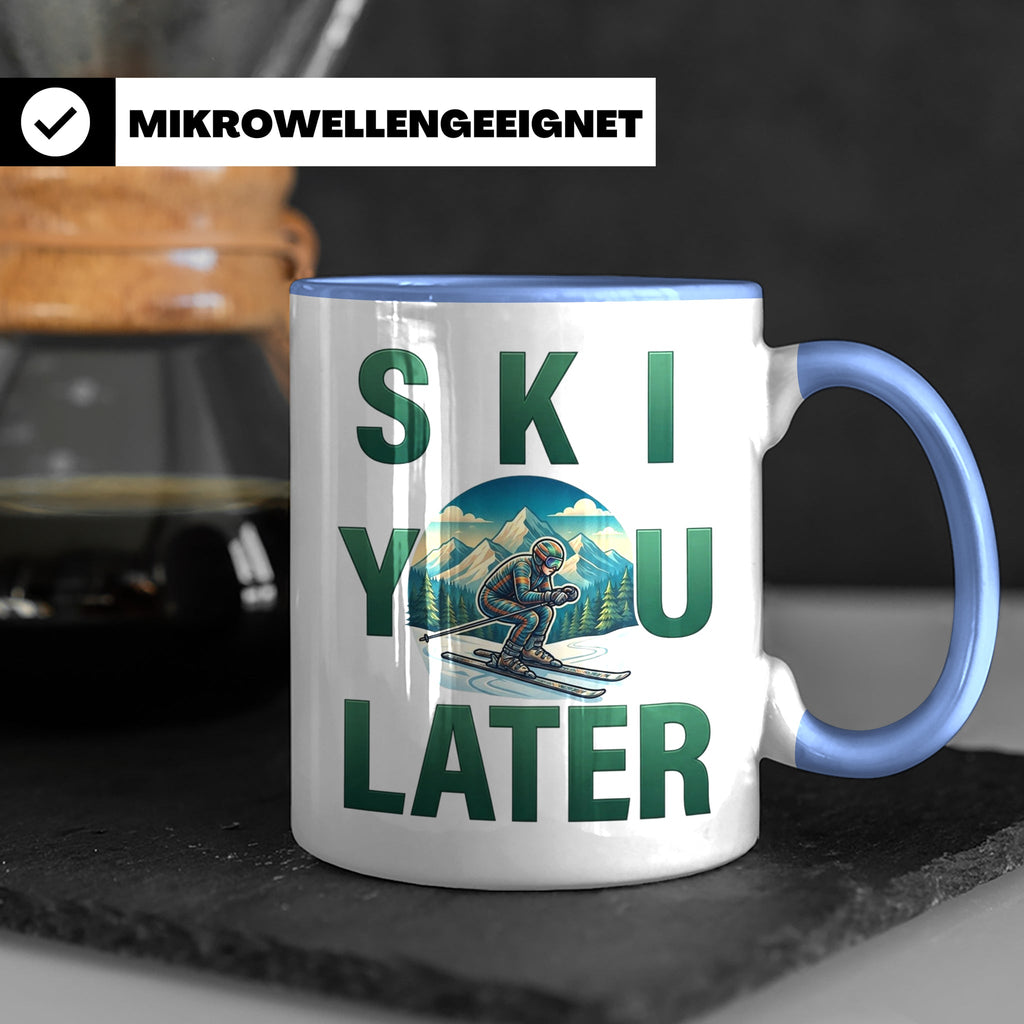 Skifahrer Tasse mit Spruch 'Ski You Later' | Retro Winterspo – Blau [farbe:blau]