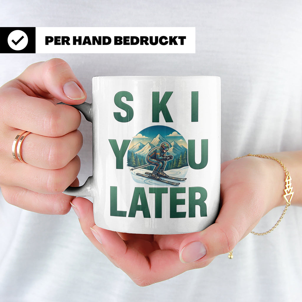 Skifahrer Tasse mit Spruch 'Ski You Later' | Retro Winterspo – Weiß [farbe:weiß]