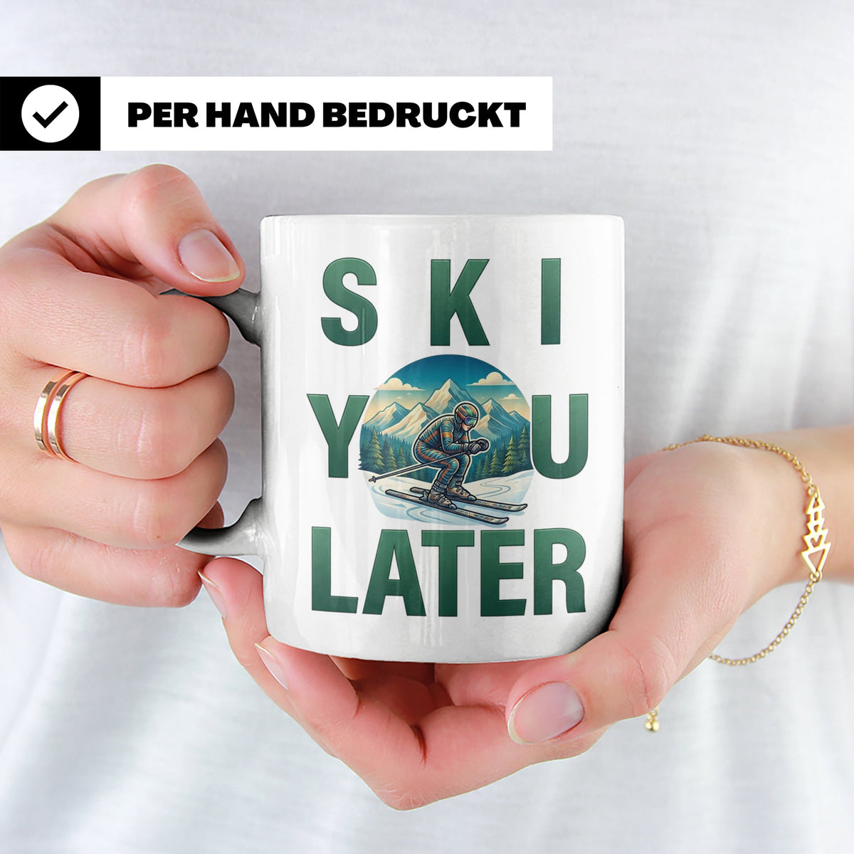 Skifahrer Tasse mit Spruch 'Ski You Later' | Retro Winterspo – Weiß [farbe:weiß]