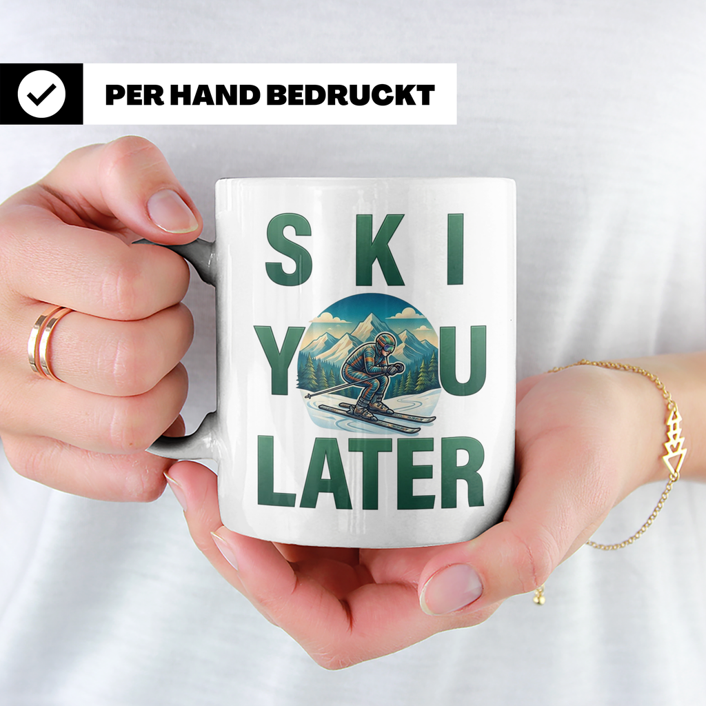 Skifahrer Tasse mit Spruch 'Ski You Later' | Retro Winterspo – Weiß [farbe:weiß]