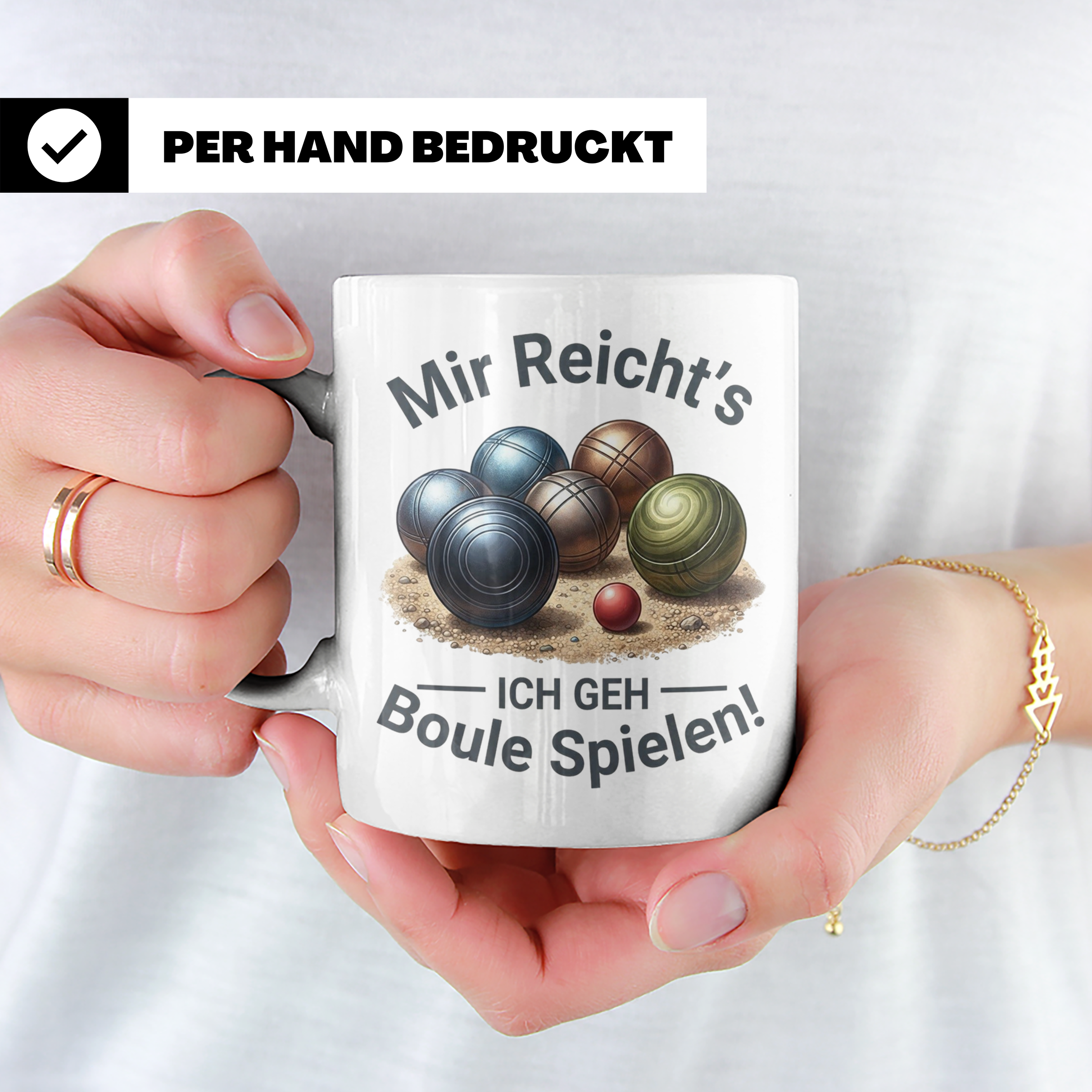 Boule Tasse mit Spruch Mir reicht's ich geh Boule spielen! G – Weiß [farbe:weiß]