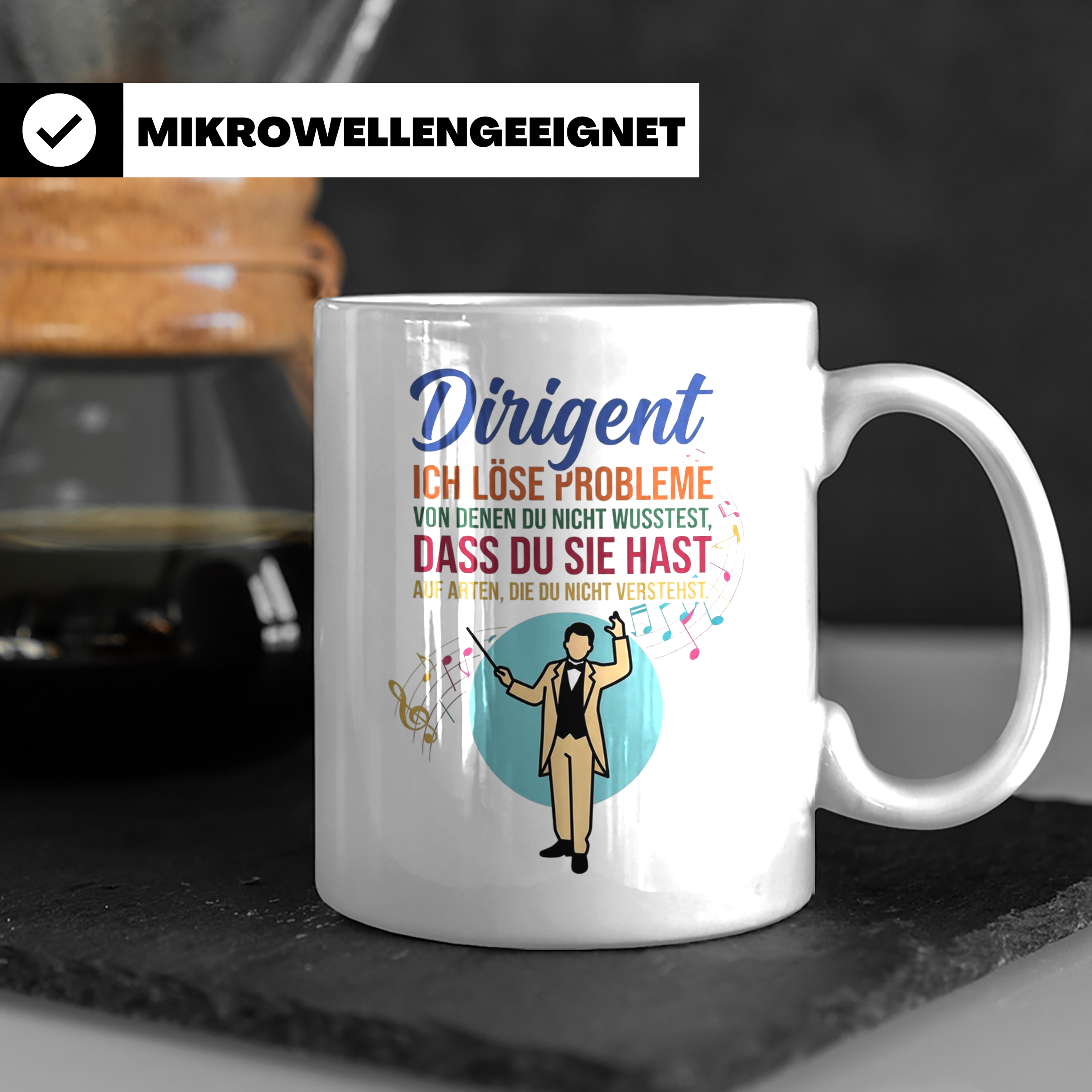 Dirigent Tasse mit Spruch Problemlöser Geschenk für Orcheste – Weiß [farbe:weiß]