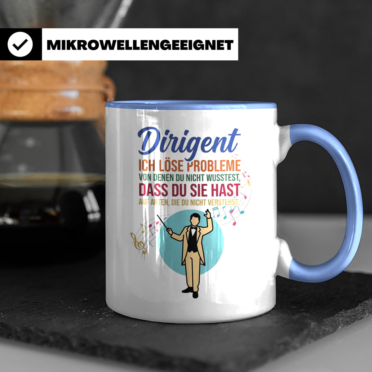 Dirigent Tasse mit Spruch Problemlöser Geschenk für Orcheste – Blau [farbe:blau]