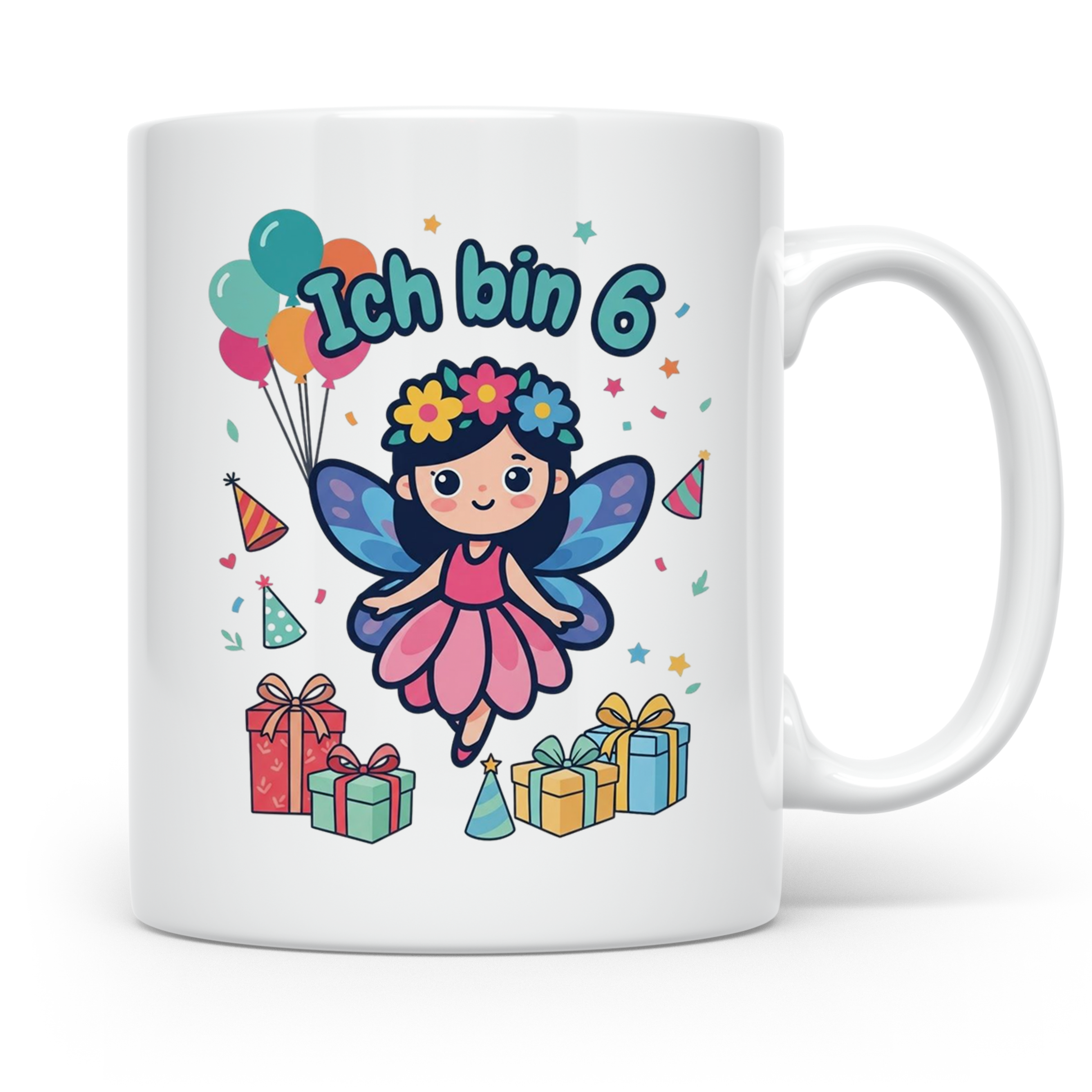 Tasse 6. Geburtstag Mädchen Fee, Ich bin 6 Spruch, Geschenk  – Weiß [farbe:weiß]