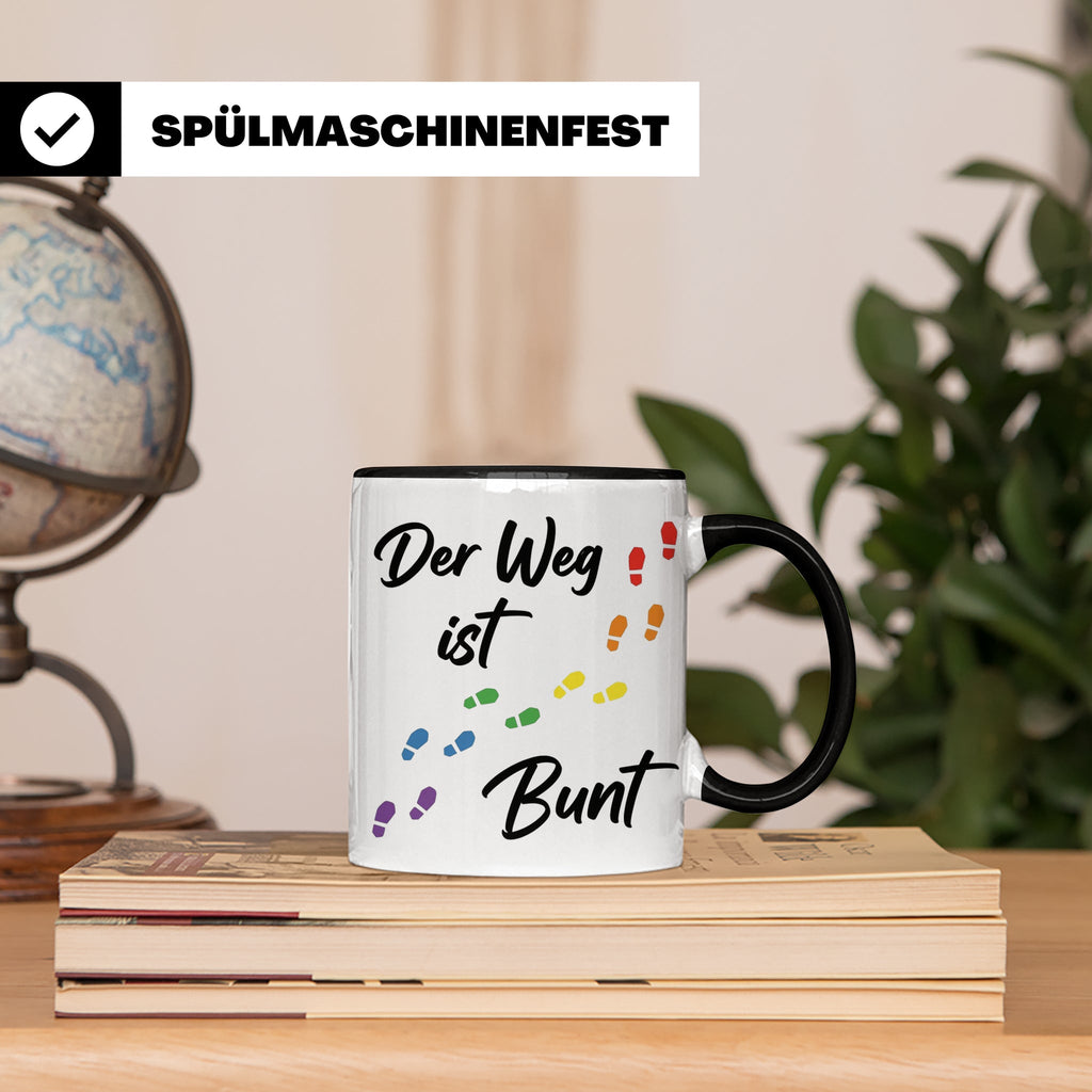 Regenbogen Tasse Der Weg ist Bunt, LGBTQ Kaffeebecher für Pr – Schwarz [farbe:schwarz]