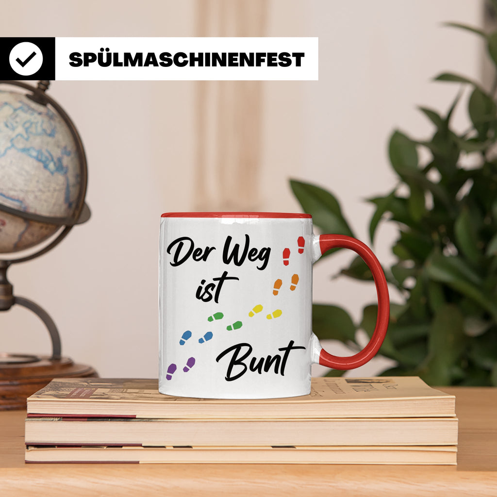 Regenbogen Tasse Der Weg ist Bunt, LGBTQ Kaffeebecher für Pr – Rot [farbe:rot]