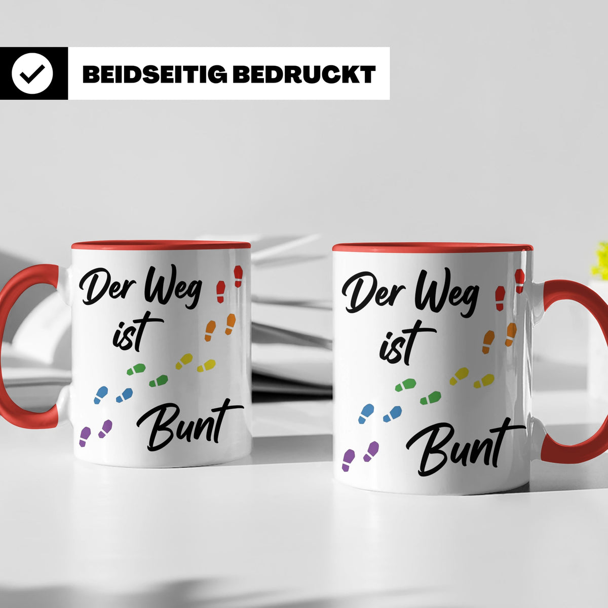 Regenbogen Tasse Der Weg ist Bunt, LGBTQ Kaffeebecher für Pr – Rot [farbe:rot]