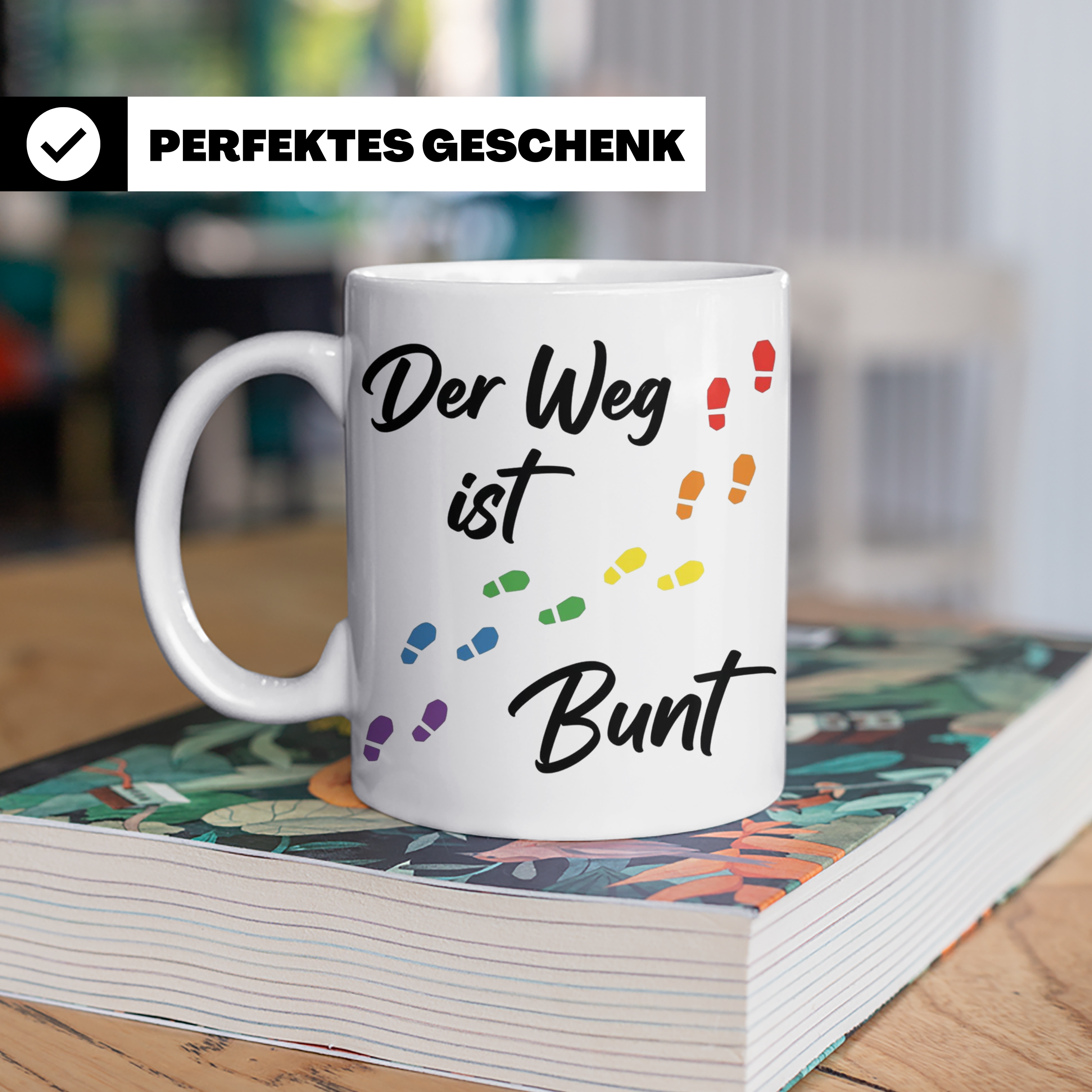 Regenbogen Tasse Der Weg ist Bunt, LGBTQ Kaffeebecher für Pr – Weiß [farbe:weiß]