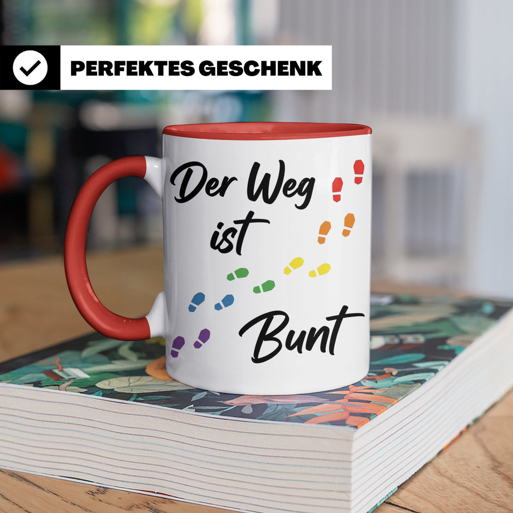 Regenbogen Tasse Der Weg ist Bunt, LGBTQ Kaffeebecher für Pr – Rot [farbe:rot]