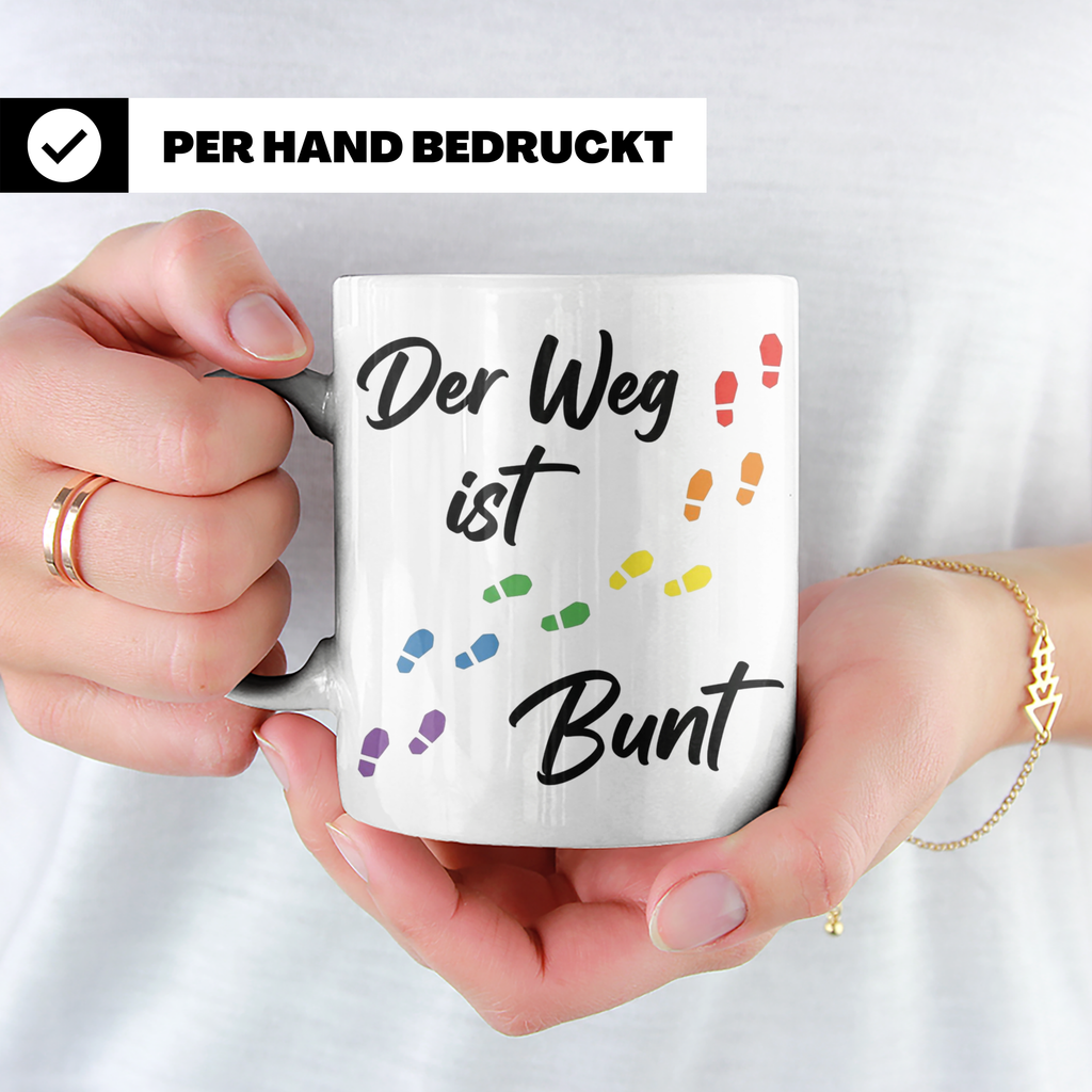 Regenbogen Tasse Der Weg ist Bunt, LGBTQ Kaffeebecher für Pr – Weiß [farbe:weiß]