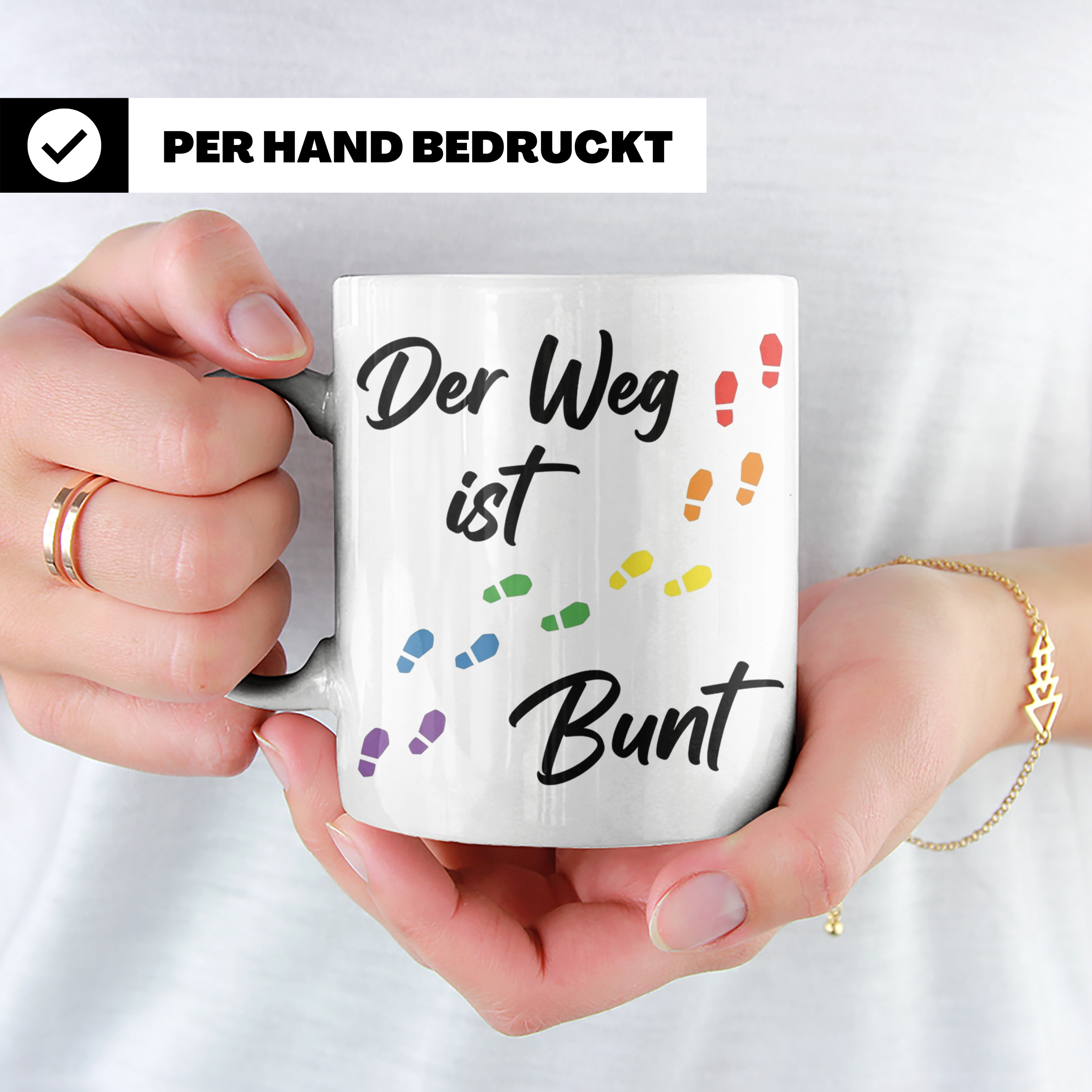 Regenbogen Tasse Der Weg ist Bunt, LGBTQ Kaffeebecher für Pr – Weiß [farbe:weiß]