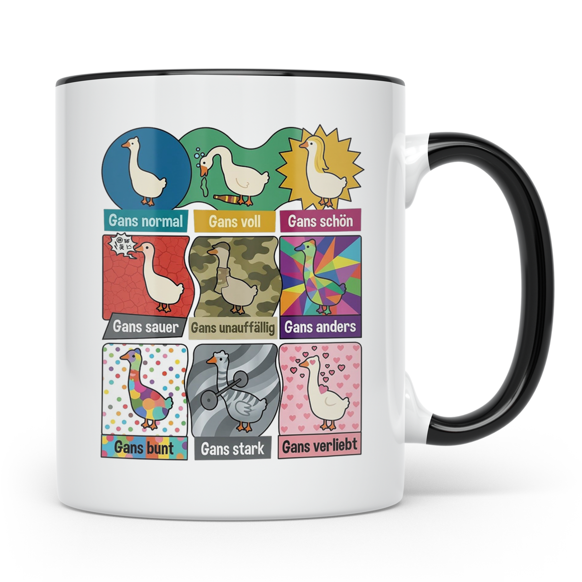 Gans Tasse mit lustigem Wortspiel Spruch, Kaffeetasse für Bü – Schwarz [farbe:schwarz]