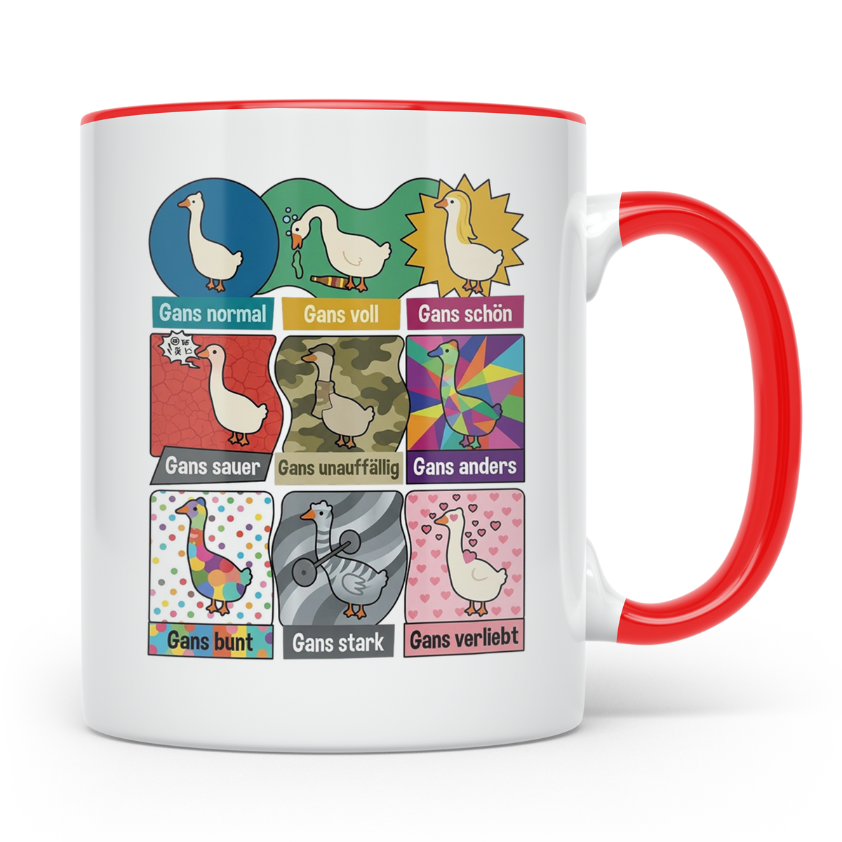 Gans Tasse mit lustigem Wortspiel Spruch, Kaffeetasse für Bü – Rot [farbe:rot]