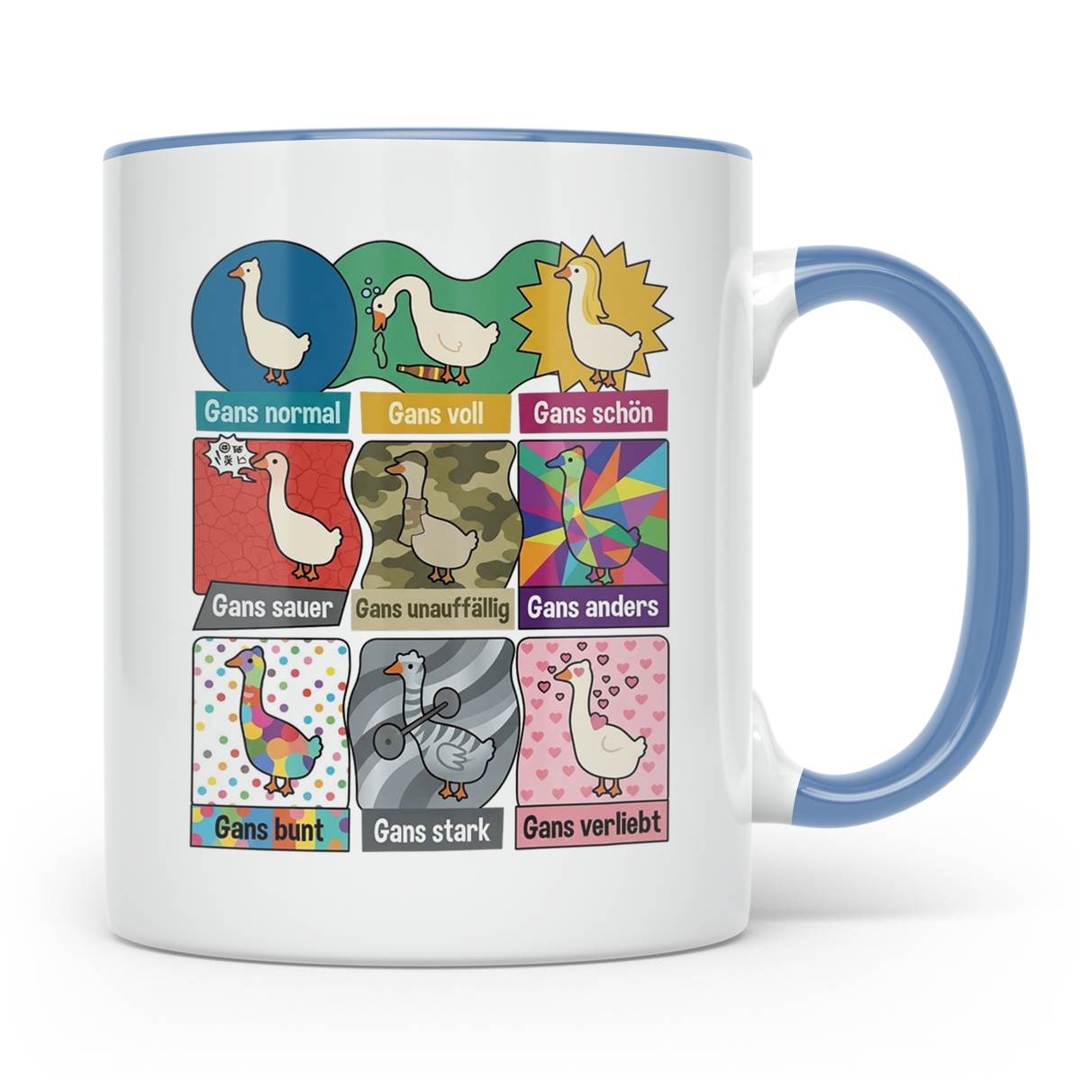 Gans Tasse mit lustigem Wortspiel Spruch, Kaffeetasse für Bü – Blau [farbe:blau]