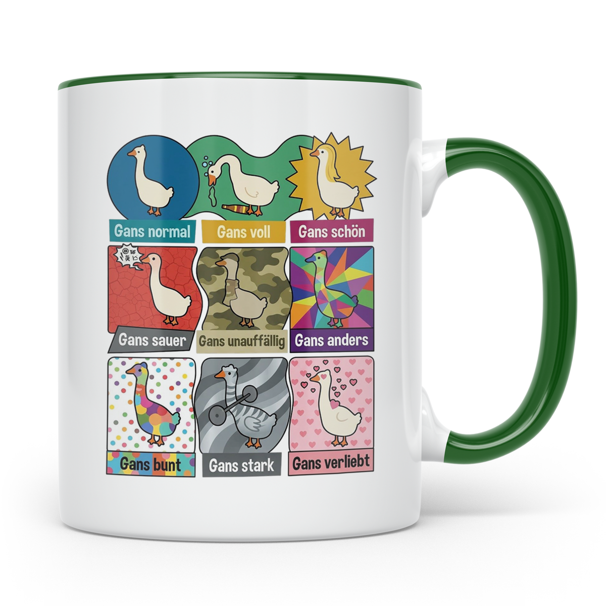 Gans Tasse mit lustigem Wortspiel Spruch, Kaffeetasse für Bü – Grün [farbe:grün]