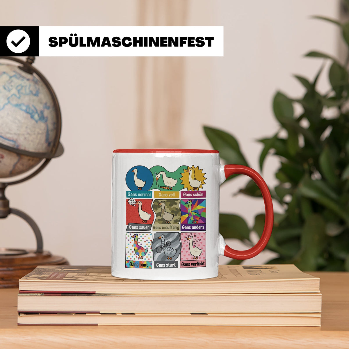 Gans Tasse mit lustigem Wortspiel Spruch, Kaffeetasse für Bü – Rot [farbe:rot]