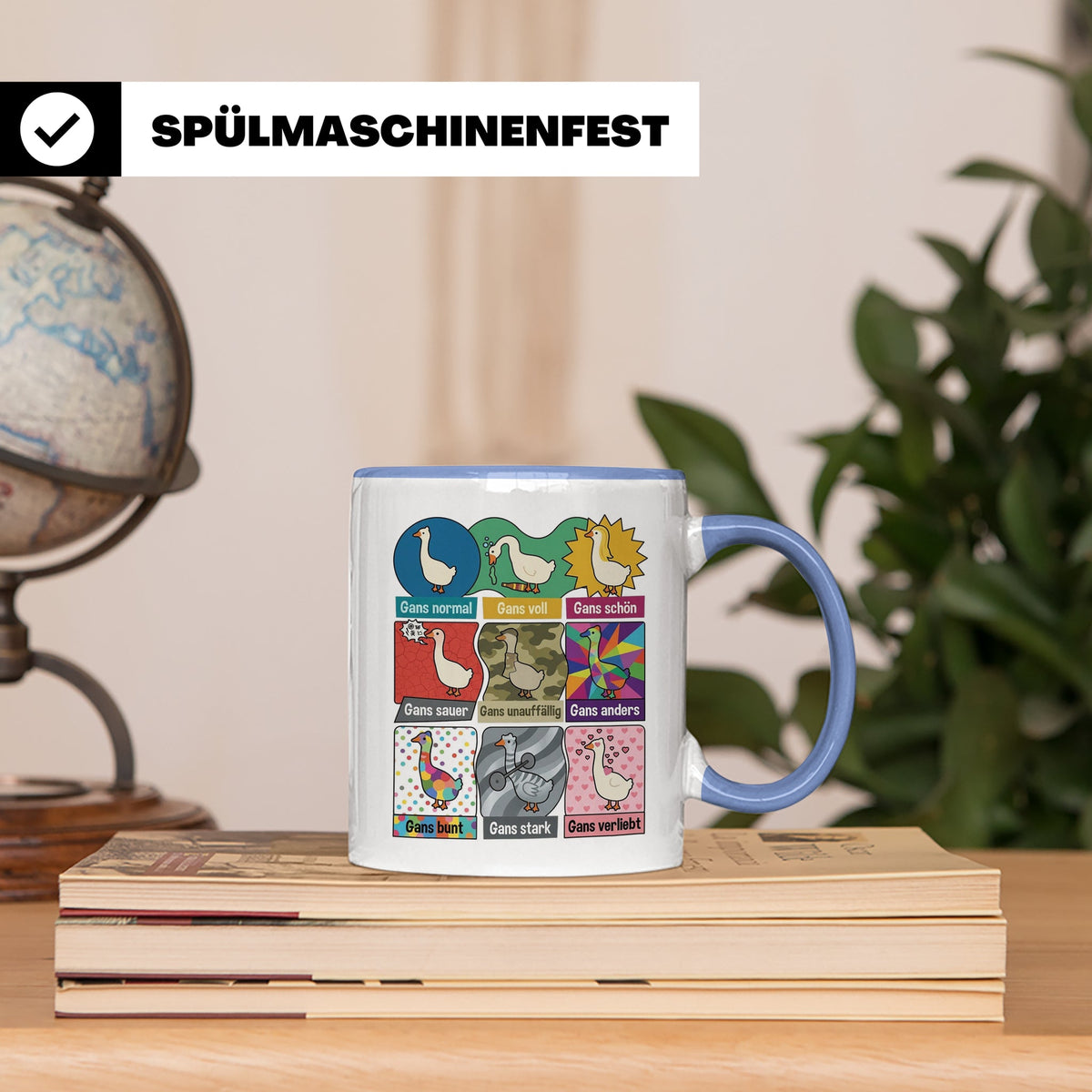 Gans Tasse mit lustigem Wortspiel Spruch, Kaffeetasse für Bü – Blau [farbe:blau]