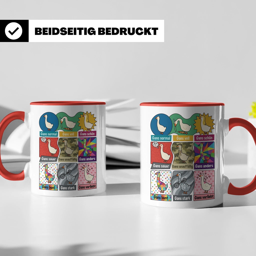 Gans Tasse mit lustigem Wortspiel Spruch, Kaffeetasse für Bü – Rot [farbe:rot]