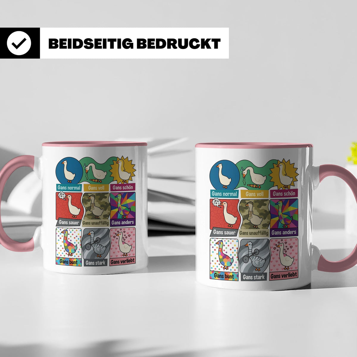 Gans Tasse mit lustigem Wortspiel Spruch, Kaffeetasse für Bü – Rosa [farbe:rosa]