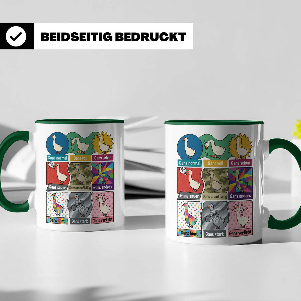 Gans Tasse mit lustigem Wortspiel Spruch, Kaffeetasse für Bü – Grün [farbe:grün]