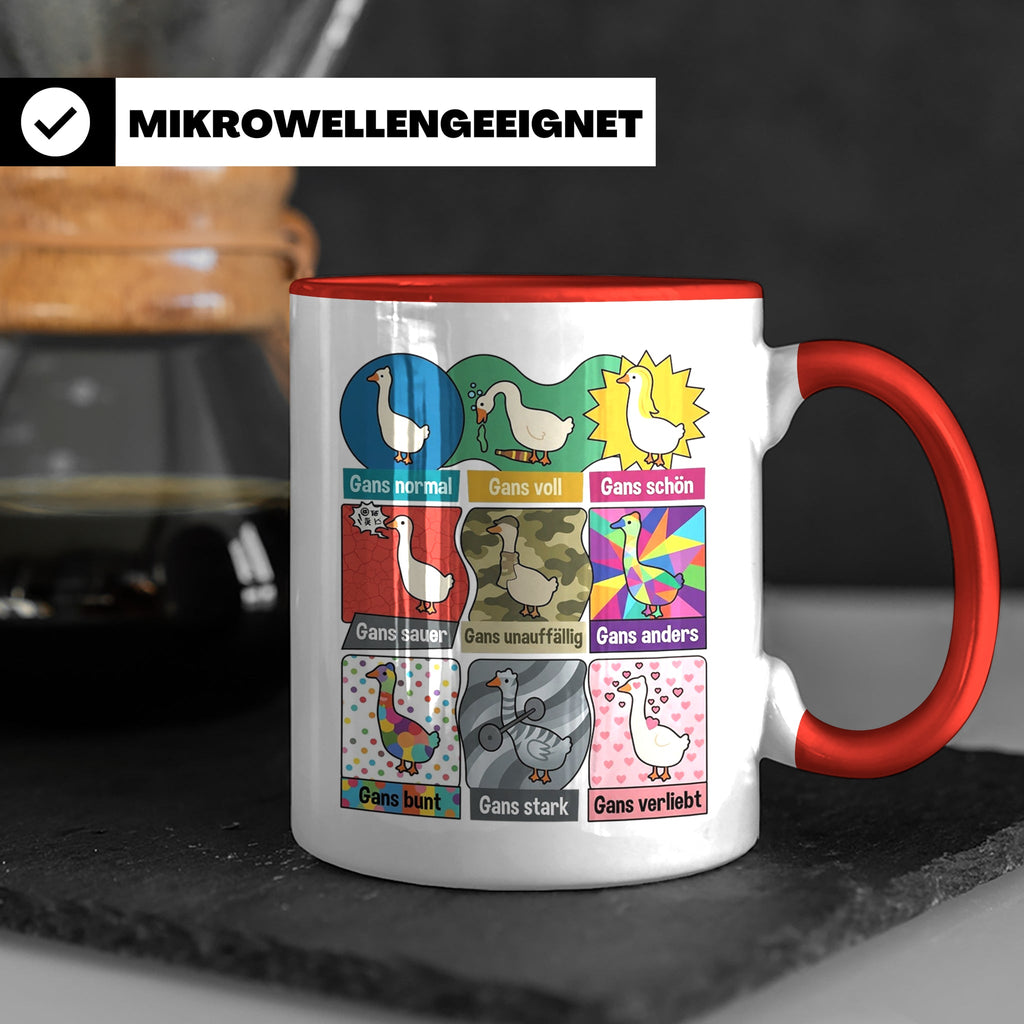 Gans Tasse mit lustigem Wortspiel Spruch, Kaffeetasse für Bü – Rot [farbe:rot]