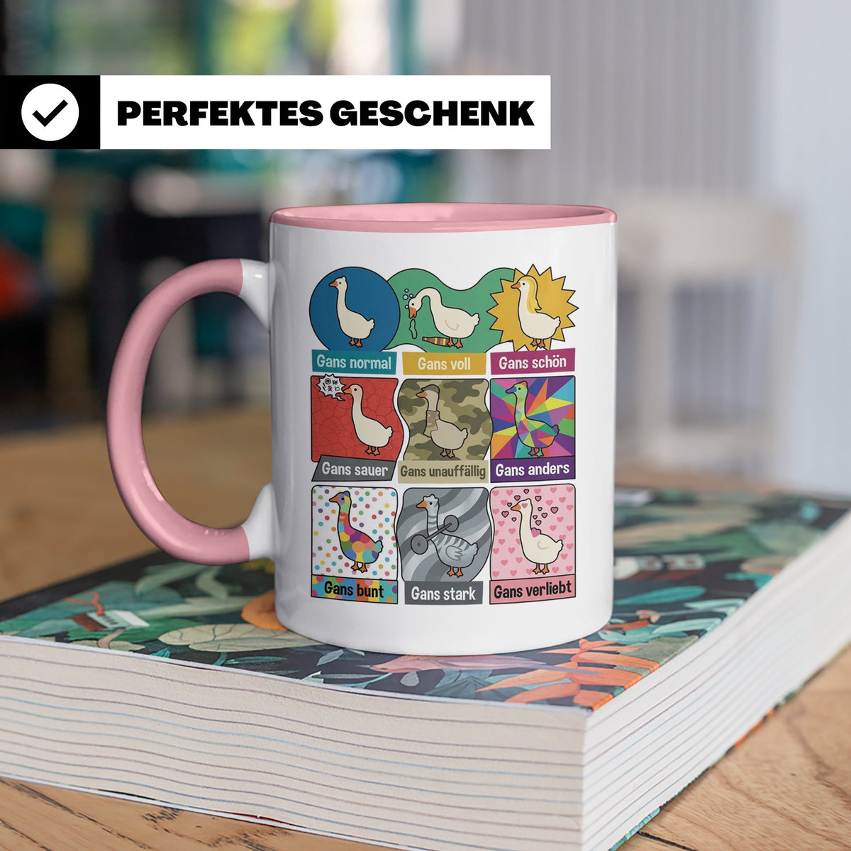 Gans Tasse mit lustigem Wortspiel Spruch, Kaffeetasse für Bü – Rosa [farbe:rosa]
