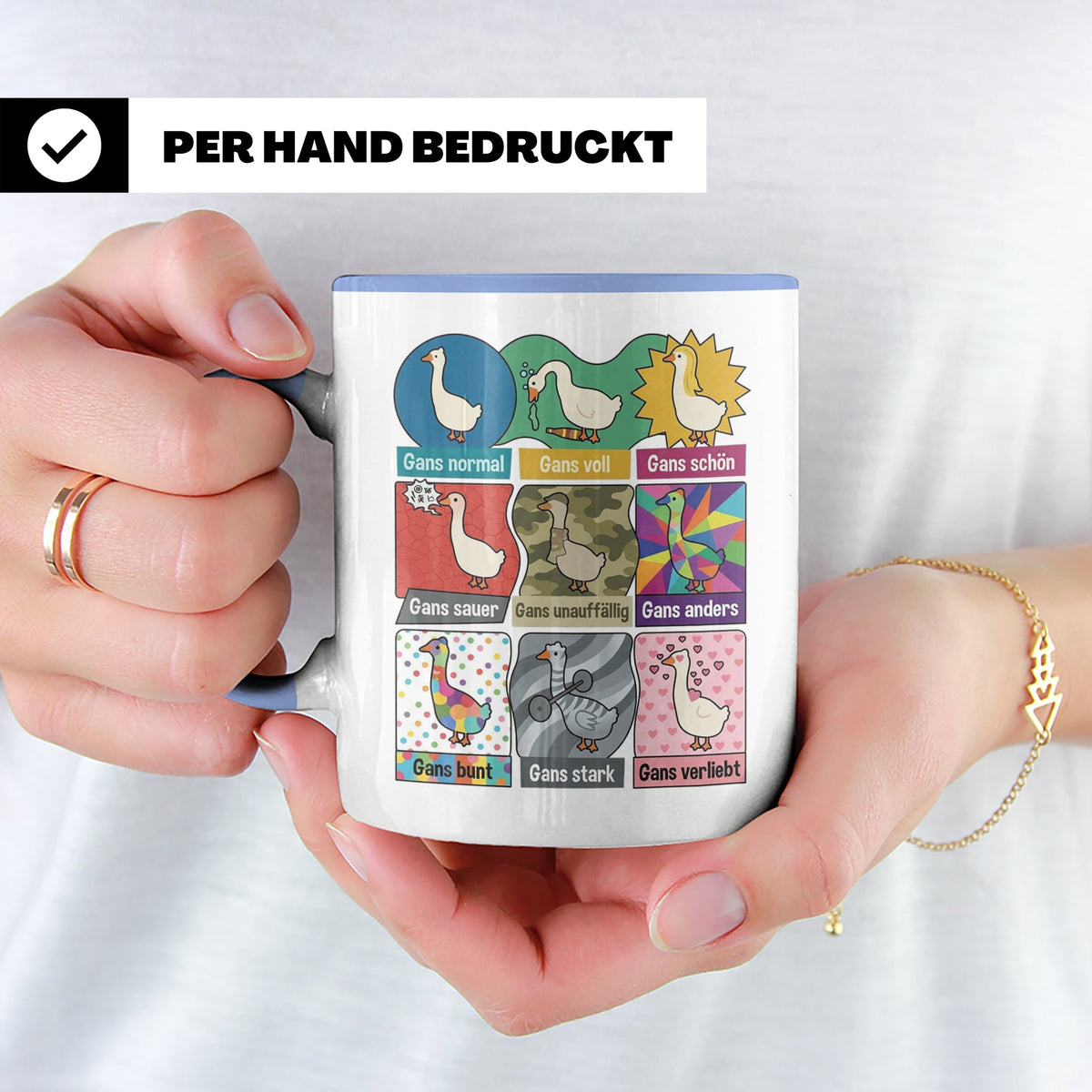 Gans Tasse mit lustigem Wortspiel Spruch, Kaffeetasse für Bü – Blau [farbe:blau]