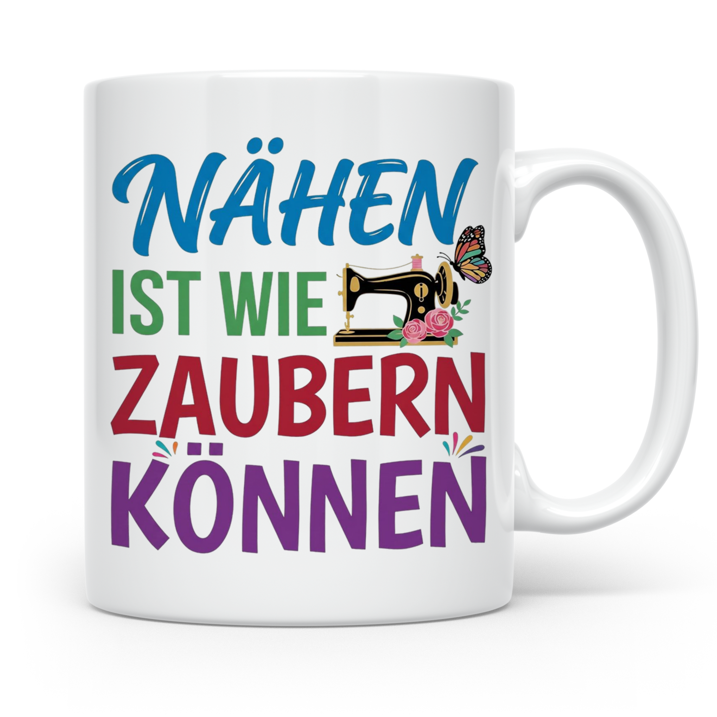 Nähen Tasse mit Spruch 'Nähen ist wie Zaubern können' | Nähm – Weiß [farbe:weiß]