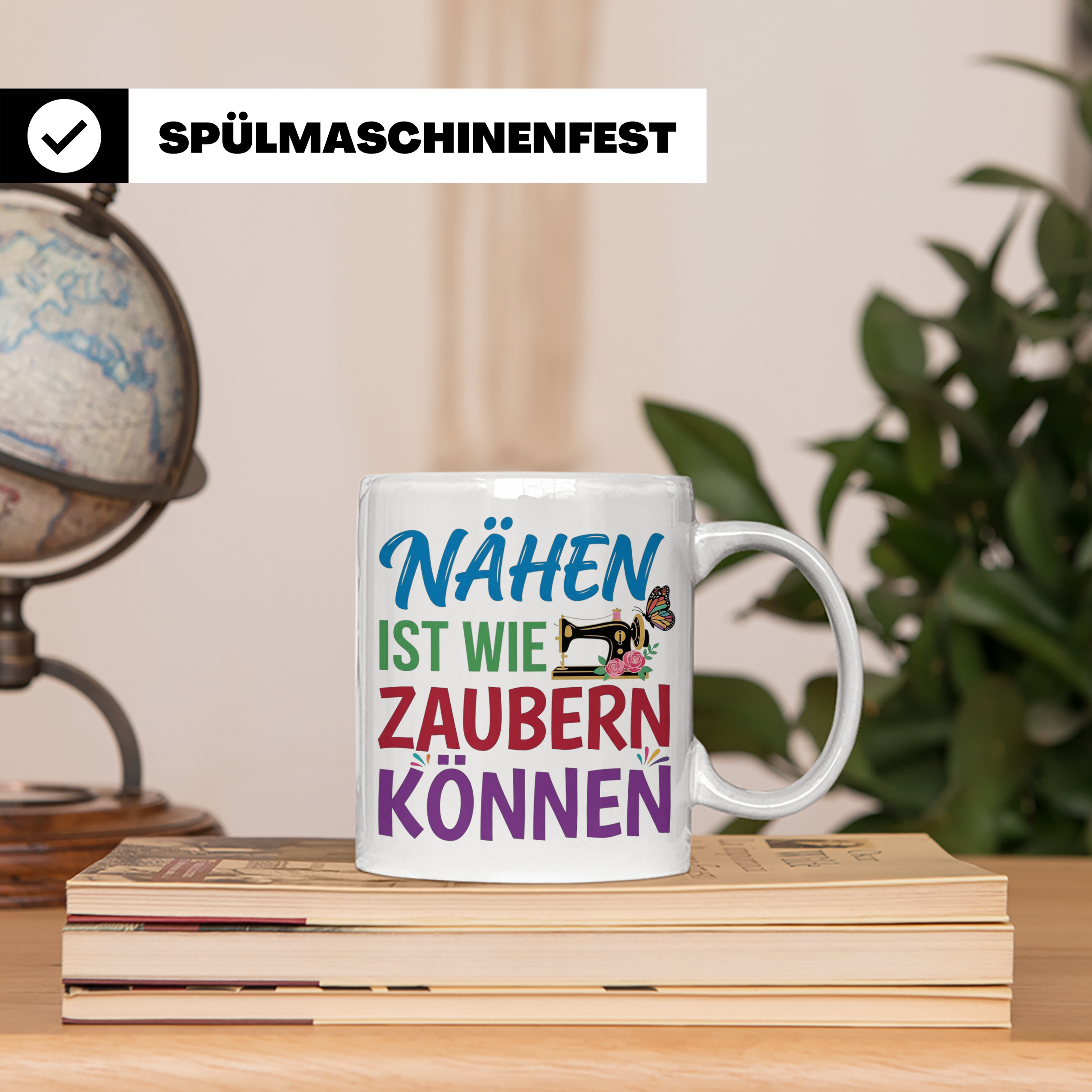 Nähen Tasse mit Spruch 'Nähen ist wie Zaubern können' | Nähm – Weiß [farbe:weiß]