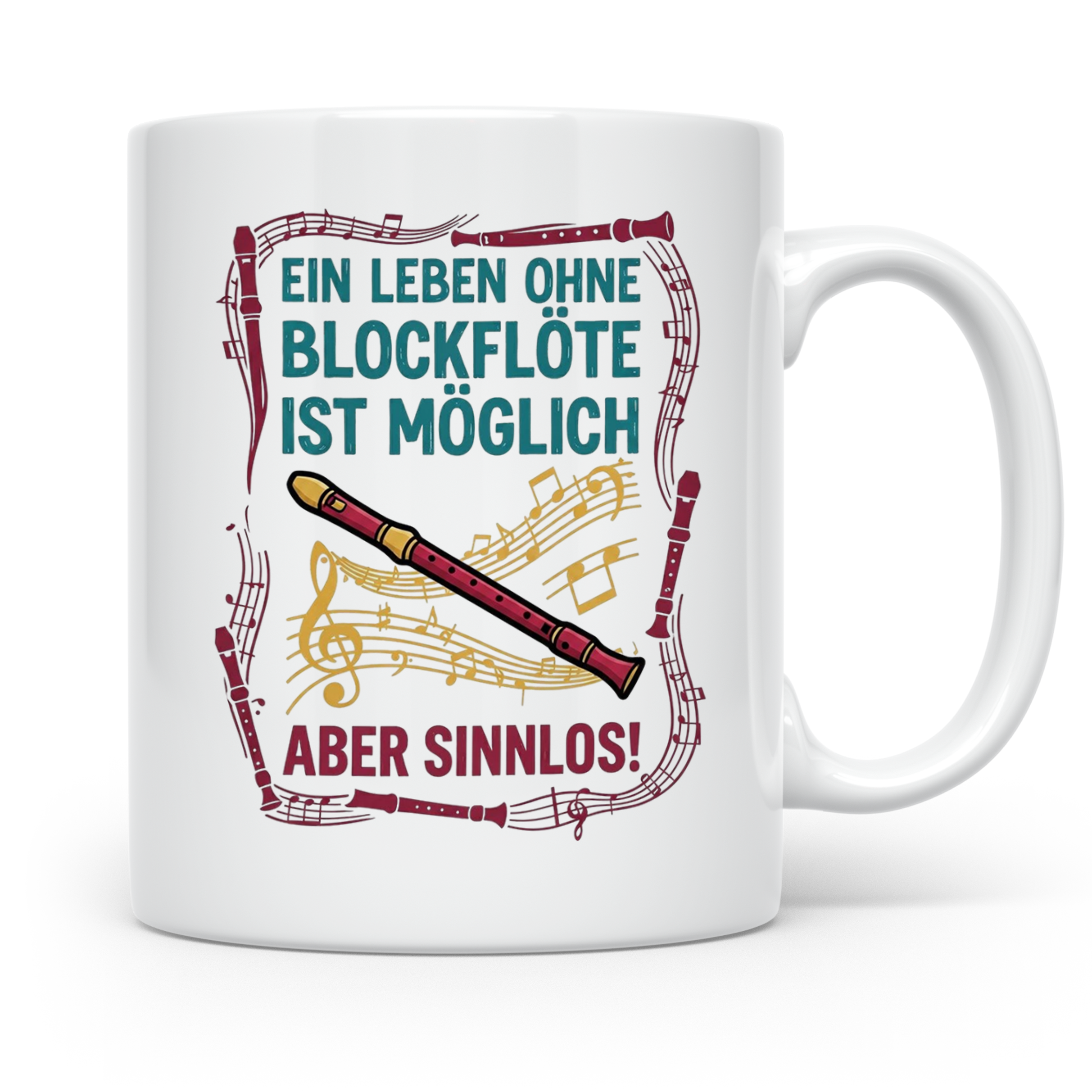 Blockflöte Tasse mit Spruch Ein Leben ohne Blockflöte sinnlo – Weiß [farbe:weiß]