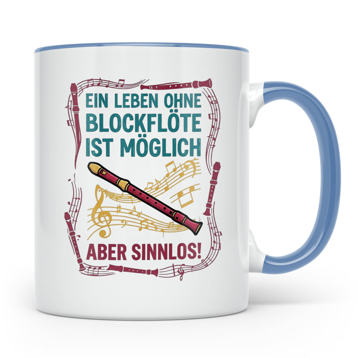 Blockflöte Tasse mit Spruch Ein Leben ohne Blockflöte sinnlo – Blau [farbe:blau]