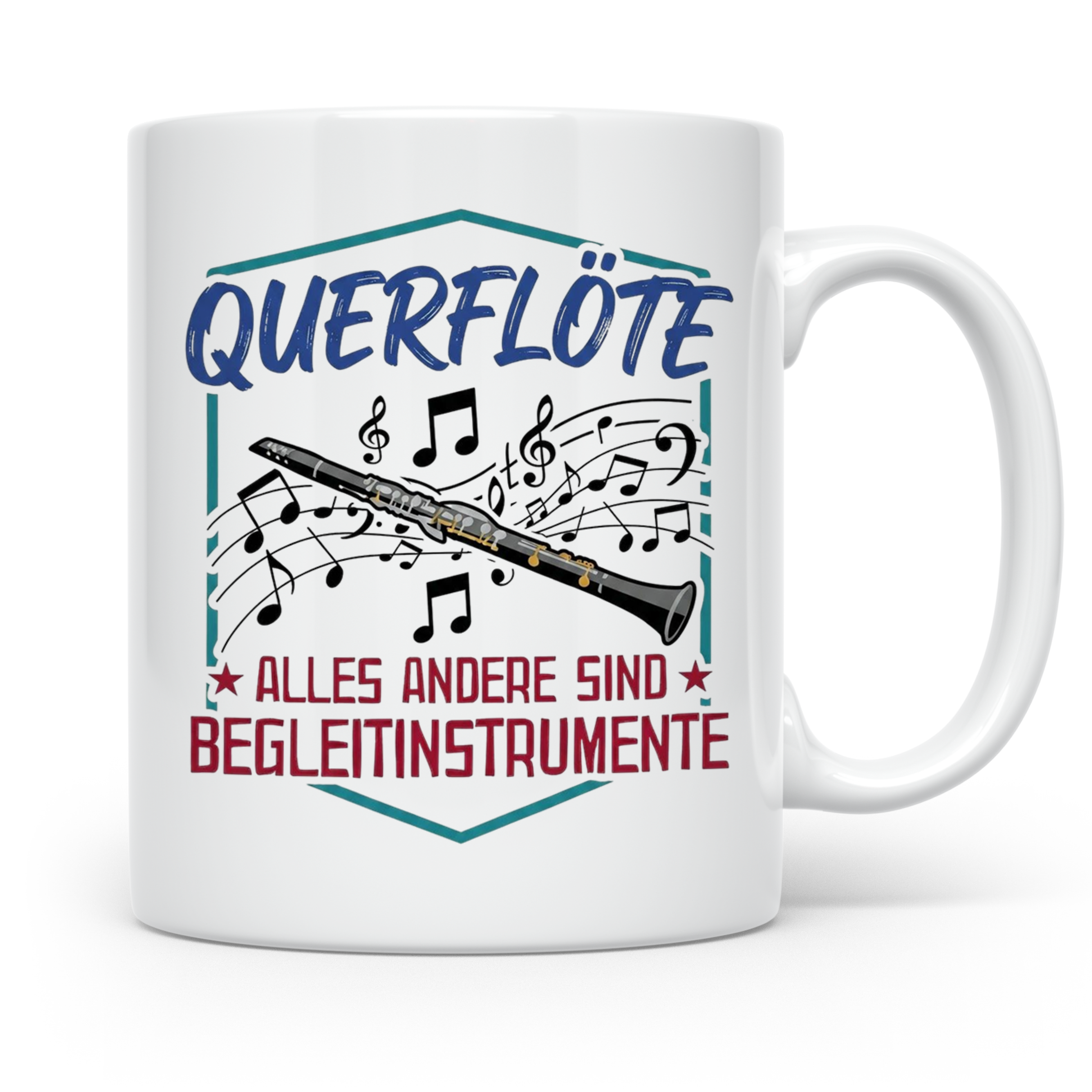 Querflöte Tasse mit Spruch Alles andere sind Begleitinstrume – Weiß [farbe:weiß]