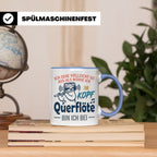 Querflöte Tasse mit Faultier Spruch, Geschenk für Flötistin, – Blau [farbe:blau]
