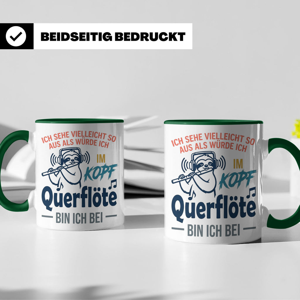Querflöte Tasse mit Faultier Spruch, Geschenk für Flötistin, – Grün [farbe:grün]