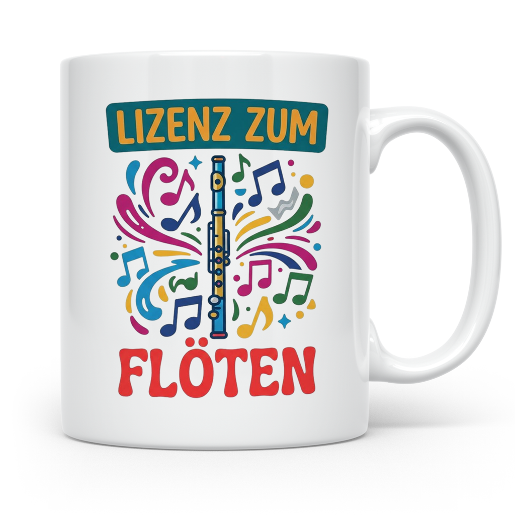 Lizenz zum Flöten Tasse für Musiker, Querflöte Kaffeebecher, – Weiß [farbe:weiß]