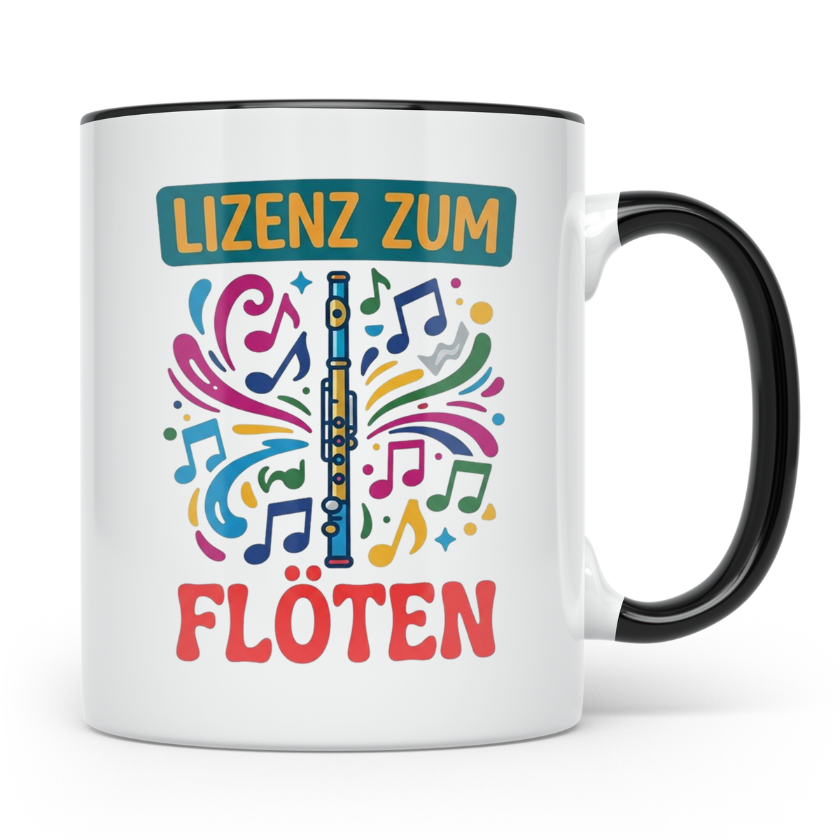 Lizenz zum Flöten Tasse für Musiker, Querflöte Kaffeebecher, – Schwarz [farbe:schwarz]
