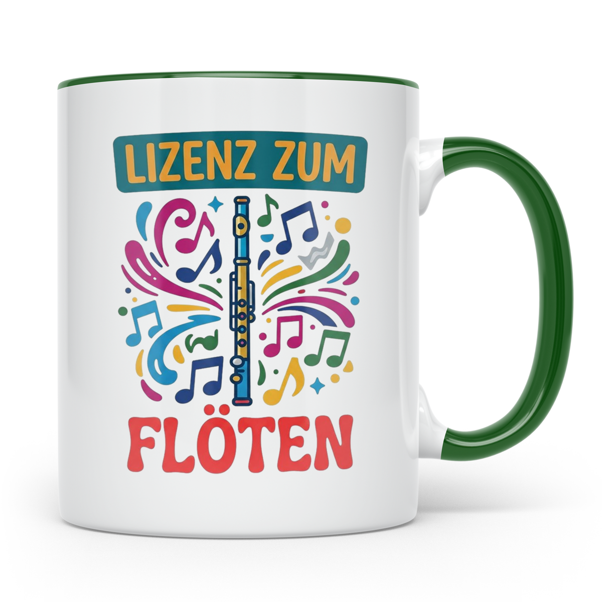 Lizenz zum Flöten Tasse für Musiker, Querflöte Kaffeebecher, – Grün [farbe:grün]