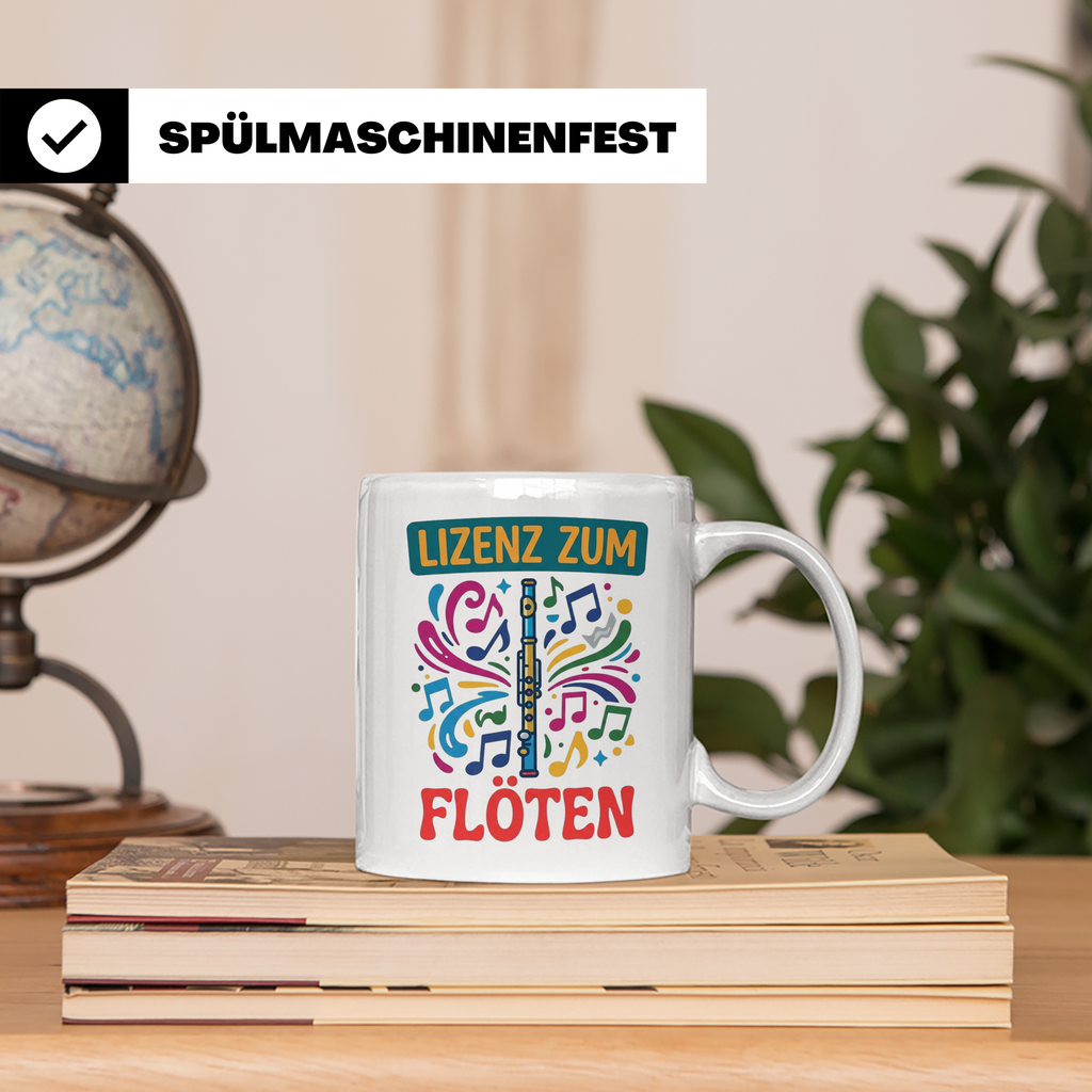 Lizenz zum Flöten Tasse für Musiker, Querflöte Kaffeebecher, – Weiß [farbe:weiß]