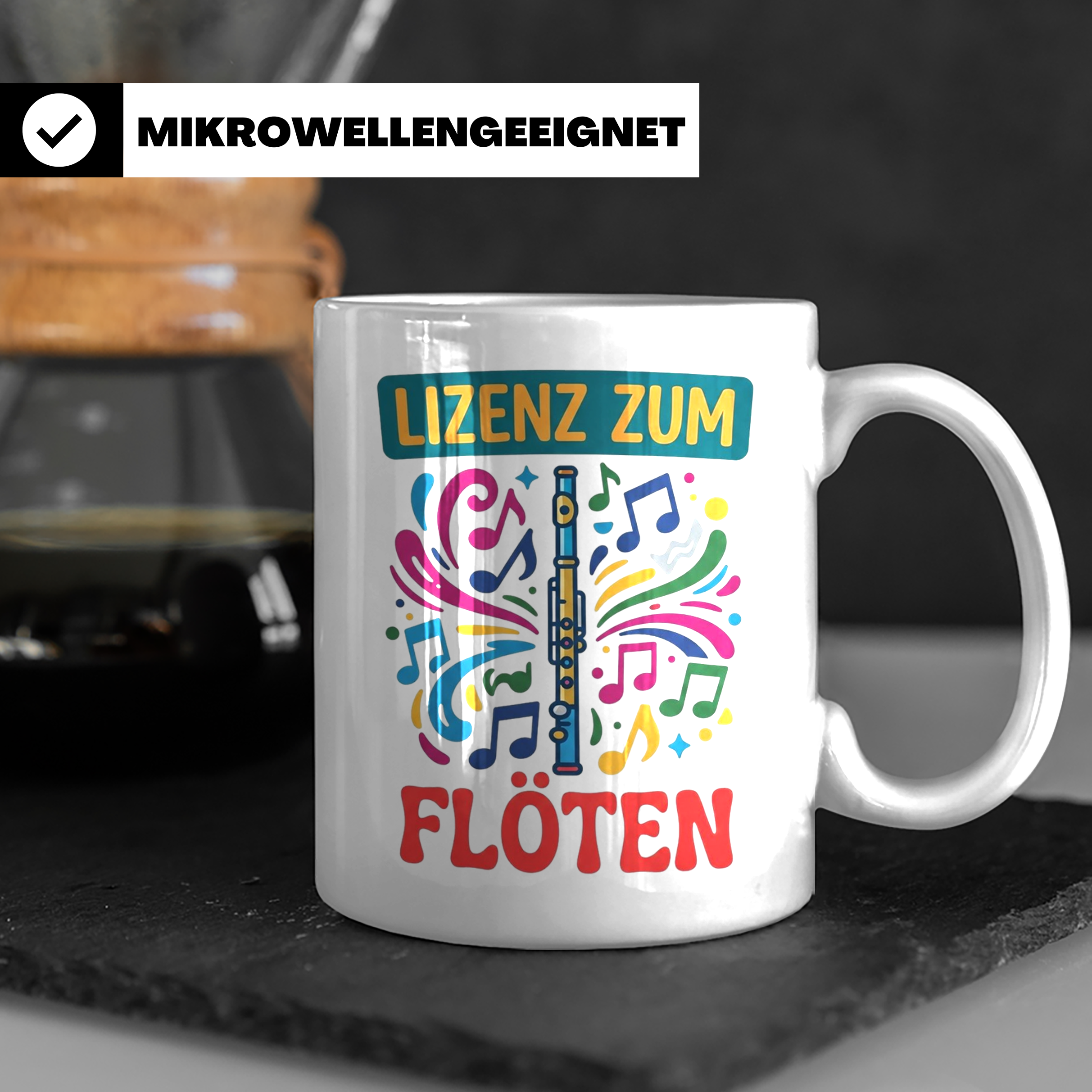 Lizenz zum Flöten Tasse für Musiker, Querflöte Kaffeebecher, – Weiß [farbe:weiß]