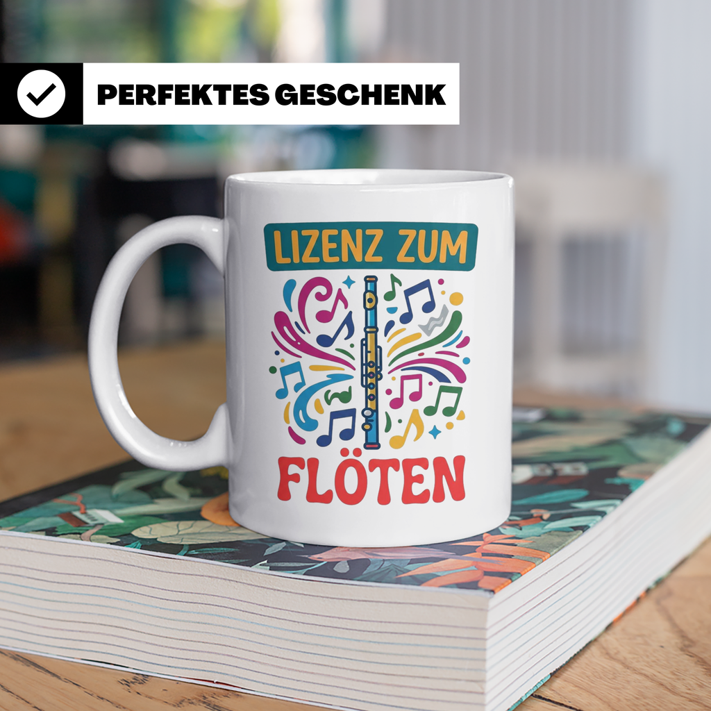 Lizenz zum Flöten Tasse für Musiker, Querflöte Kaffeebecher, – Weiß [farbe:weiß]