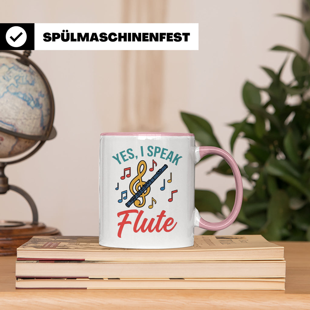 Flötistin Tasse Yes I speak Flute Geschenk für Musiker Querf – Rosa [farbe:rosa]