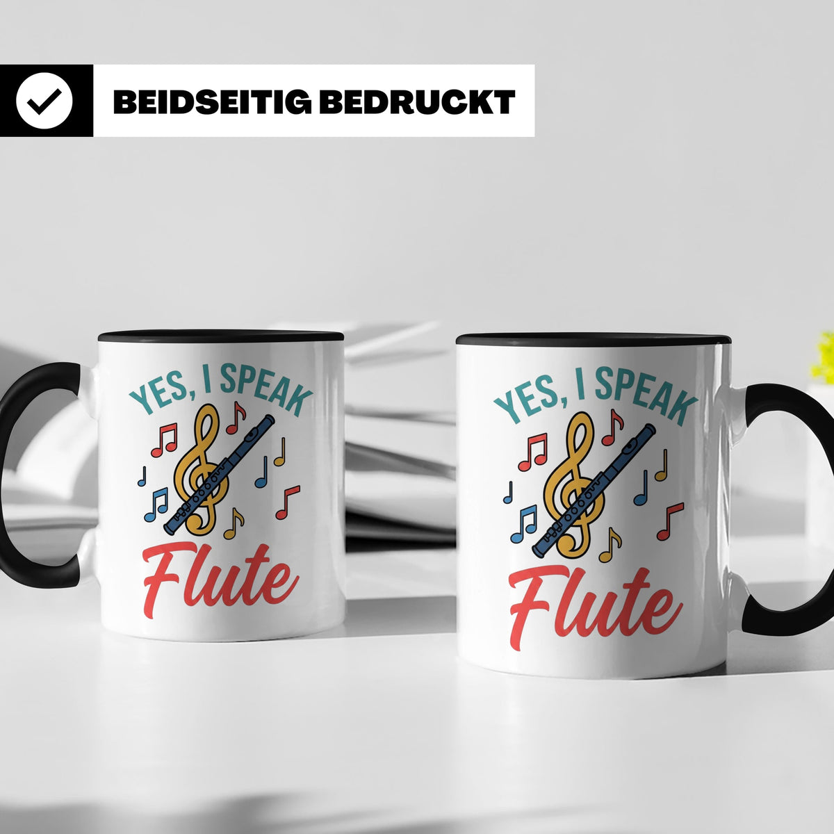 Flötistin Tasse Yes I speak Flute Geschenk für Musiker Querf – Schwarz [farbe:schwarz]