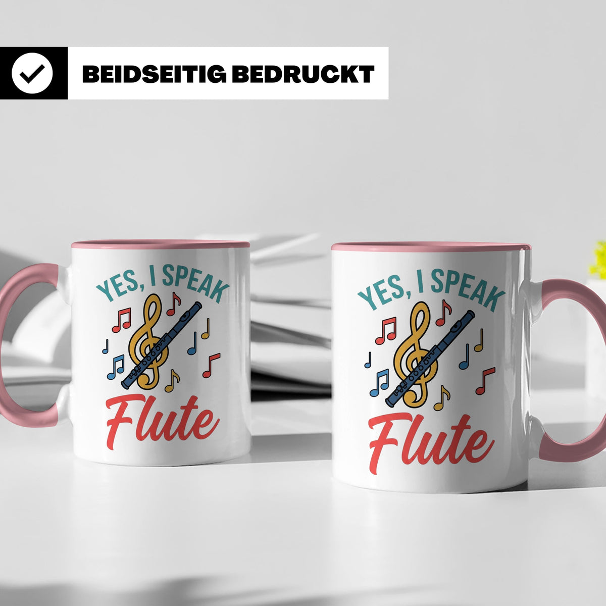Flötistin Tasse Yes I speak Flute Geschenk für Musiker Querf – Rosa [farbe:rosa]