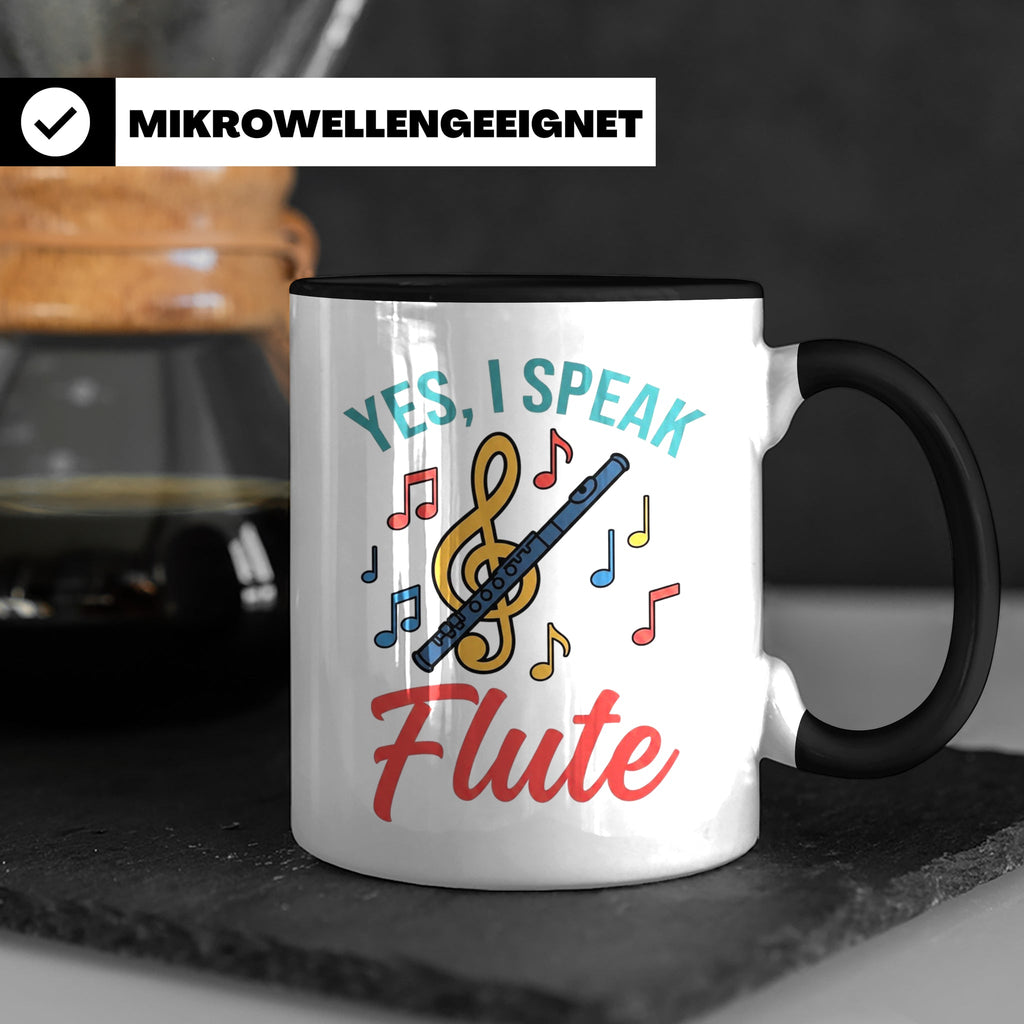 Flötistin Tasse Yes I speak Flute Geschenk für Musiker Querf – Schwarz [farbe:schwarz]