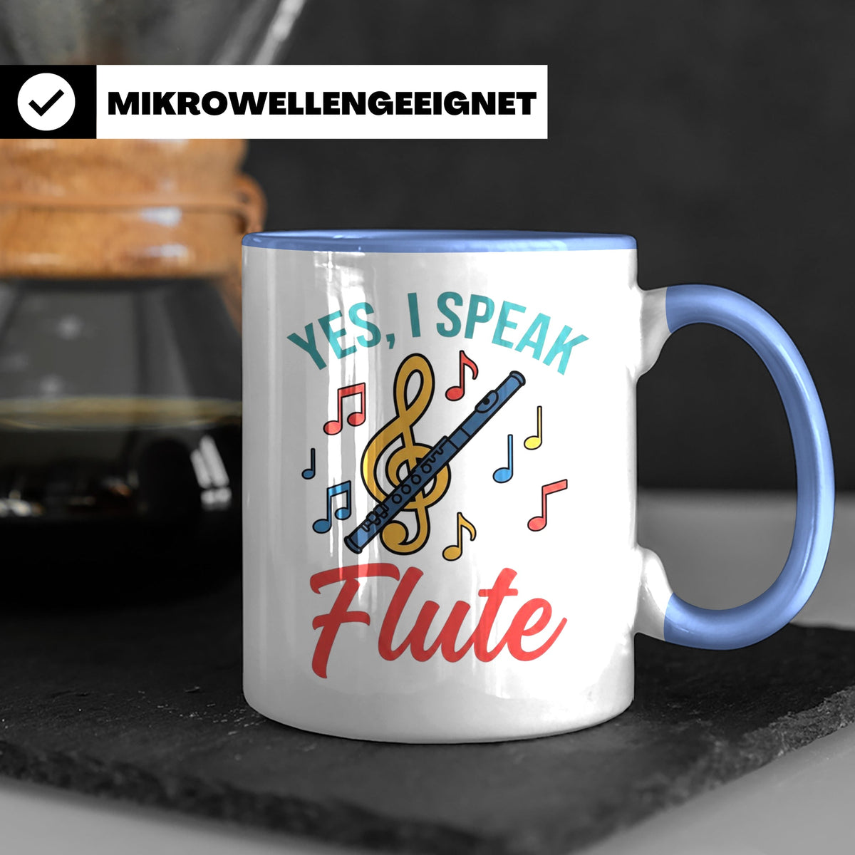 Flötistin Tasse Yes I speak Flute Geschenk für Musiker Querf – Blau [farbe:blau]
