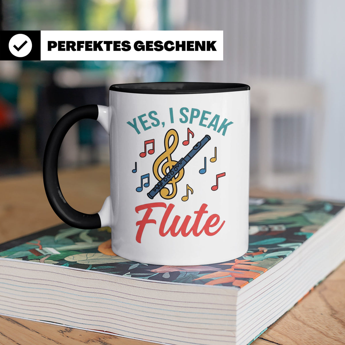 Flötistin Tasse Yes I speak Flute Geschenk für Musiker Querf – Schwarz [farbe:schwarz]